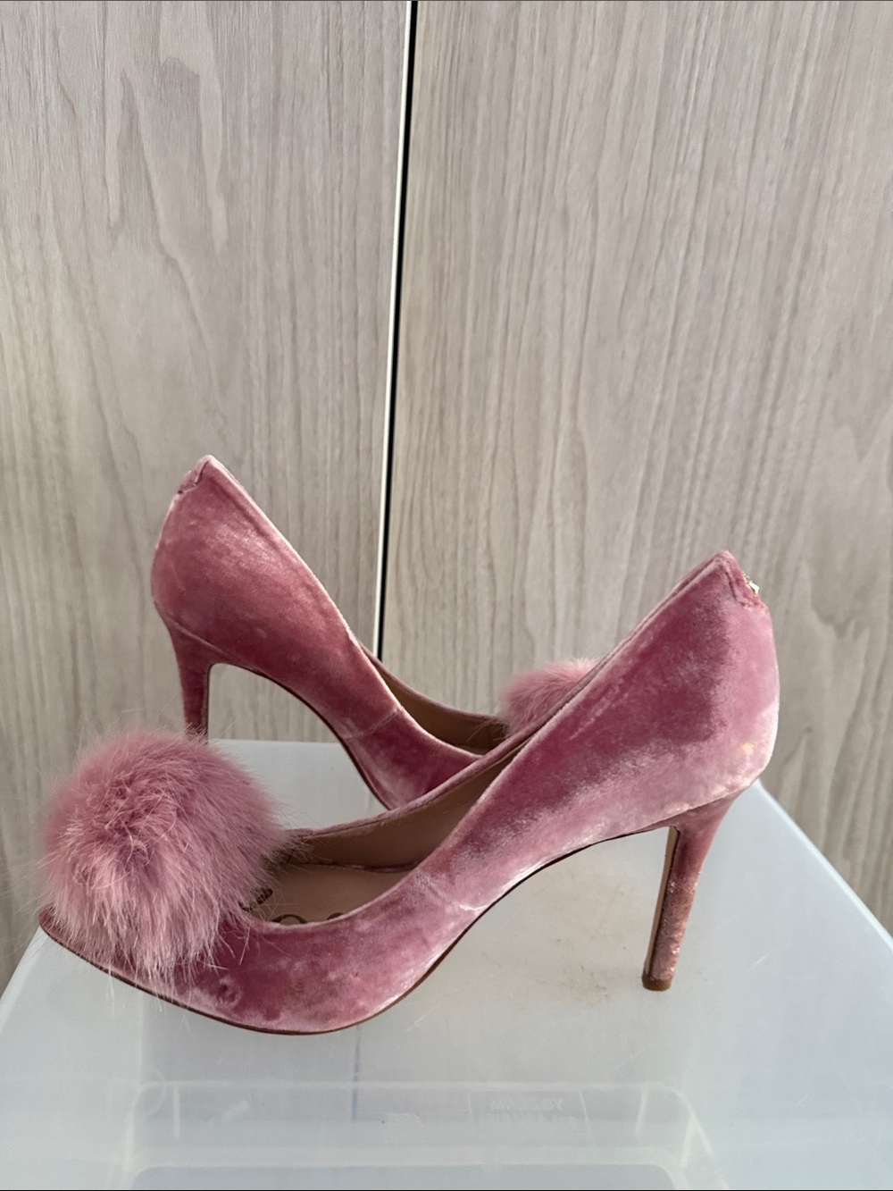 Sam Edelman Pink Velvet Pom Pom Pointed Toe Heels - Picture 3 of 7